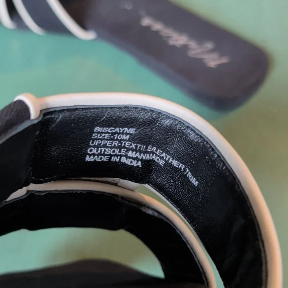 MATISSE Biscayne Flat Sandals Slides in Woven Black Linen and Cream Leather Trim - Picture 7 of 8